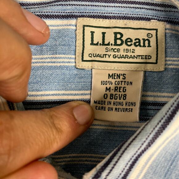 LL Bean Casual Button Shirt Mens Size M Blue White Striped Long Sleeve Cotton - Picture 3 of 8